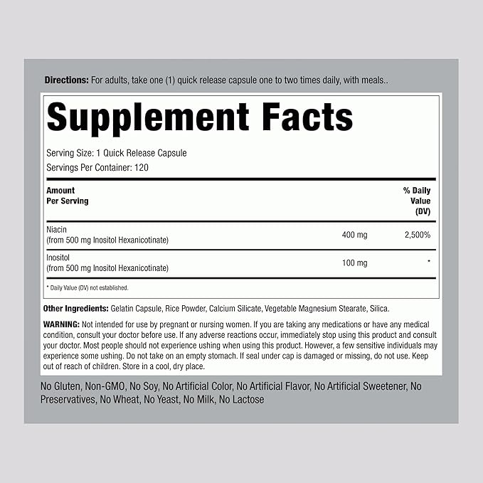 Lindberg Niacin 500mg Flush Free | 120 Capsules | Vitamin B3 Supplement | Non-GMO, Gluten Free