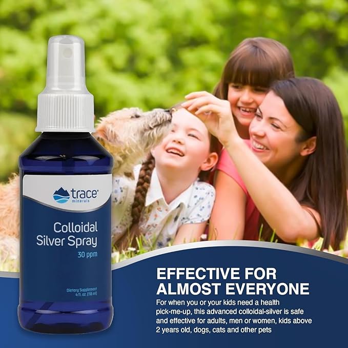 Trace Minerals Colloidal Silver Spray - Daily Mineral Supplement to Aid Effective Absorption - Supports Immune, Skeletal & Sleep Health - Super Oxygenated Supplement - 4 fl oz (About 118 Servings)