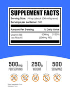 BulkSupplements.com Niacin Powder - Vitamin B3 Supplement, Niacin Flush - Gluten Free, 500mg per Serving, 250g (8.8 oz) (Pack of 1)