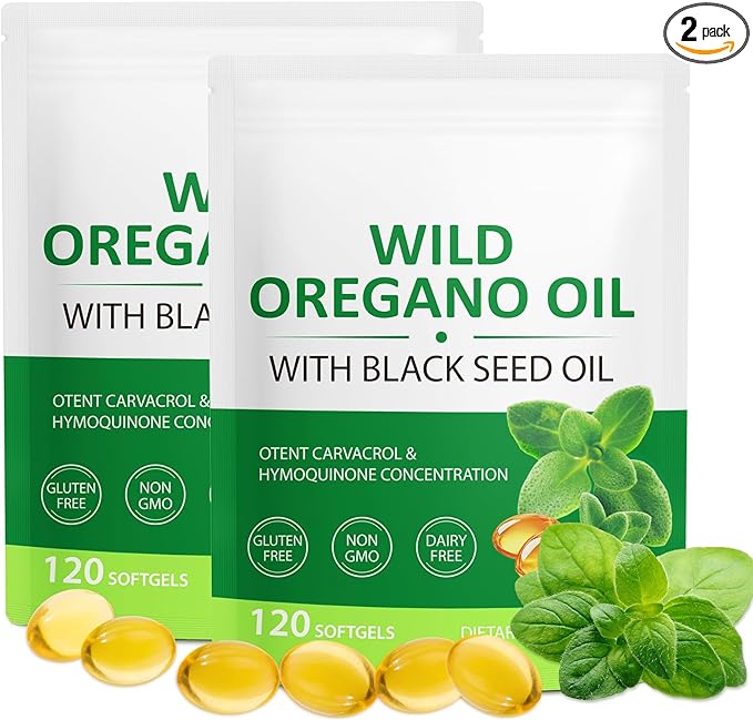 WHLH & WELL-BEING Oil of Oregano with Black Seed Oil Softgels, Oregano Oil Capsules, Non-GMO, Gluten Free, 240