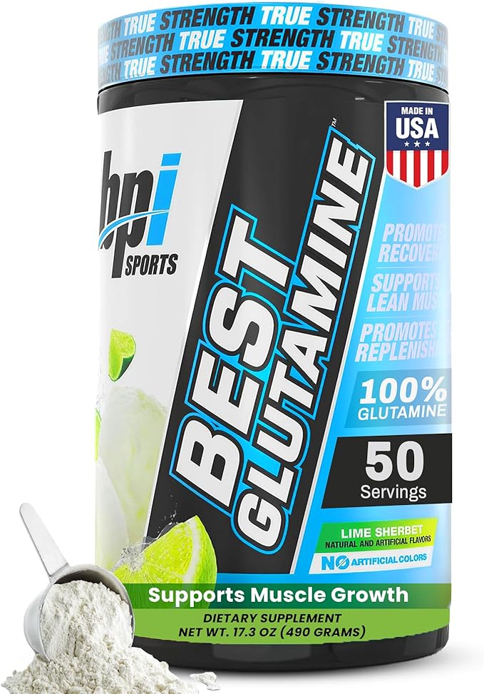 BPI Sports Best Glutamine Supplement, L Glutamine Powder for Gut Health, Muscle Recovery and Immune Support – 6 Advanced Glutamine Types + Vitamin C – 50 Servings – Lime Sherbet Flavor