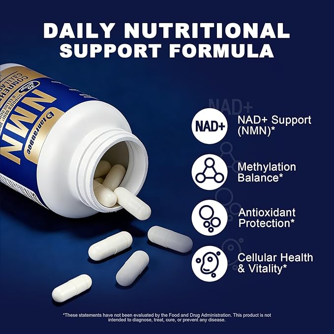 LanranBee Liposomal NMN Supplement Complex 1000mg Per Serving, 60 Veggie Capsules | 6-in-1 NAD+ Support Formula with NMN, Quercetin, Trans-Resveratrol, TMG & Spermidine | Gluten-Free, Non-GMO