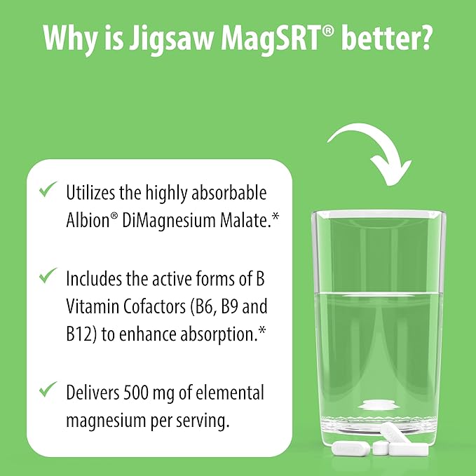 Jigsaw Health MagSRT | Magnesium Supplement with Vitamin B6, Folate & B12 | 120 Tablets | 30 Servings
