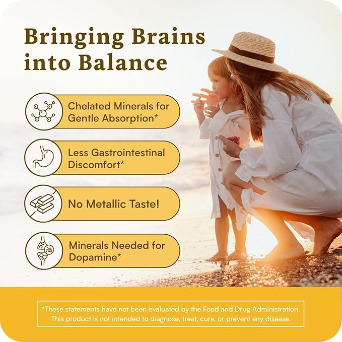 Accentrate Minerals - Magnesium Supplement for Kids – Chelated Magnesium Zinc Iron (Mg Zn Fe) – Mental Wellness Mineral Supplement for Focus, Mood & Brain Support – Bioavailable – 60 Capsules