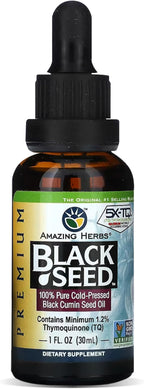 Amazing Herbs Premium Black Seed Oil - Cold Pressed Nigella Sativa Aids in Digestive Health, Immune Support, Brain Function, Joint Mobility, Gluten Free, Non GMO - 1 Fl Oz