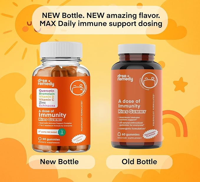 A Dose of Immunity Kids Immune Support Gummies Quercetin for Kids with Vitamin C, Zinc, Vitamin D, 100mg Quercetin Bromelain, Echinacea, Lung, Immune Defense, Immunity Booster 120 Count