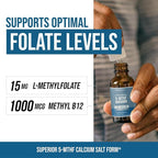 L Methyl Folate 15mg Plus Methyl B12 Cofactor – Organic Berry Flavor, High Potency Liquid Sublingual Active 5-MTHF Form - Supports Mood, Methylation, Cognition – Bioactive Forms Vitamin B9 & B12 (1oz)