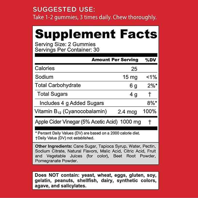 Goli Apple Cider Vinegar Gummies - Worlds First ACV Gummy with Vitamin B12, Beetroot & Pomegranate - Vegan, Non-GMO, Gluten-Free, 180 Count (3 Pack)