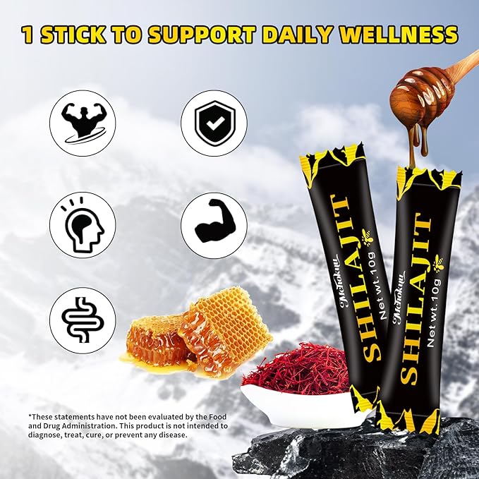 Mchokuu Shilajit Honey Sticks for Men & Women, Himalayan Shilajit with Organic Honey, 85+ Trace Minerals & 75%+ Fulvic Acid for Energy Support & Overall Health, 30 Sticks
