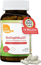 Zahler BioDophilus25, 25 Billion CFU Probiotic + Prebiotic - 11 Strains Daily Probiotic Supplement - Kosher Probiotics for Women for Digestive Health, Probiotics for Men for Gut Health (60 Capsules)