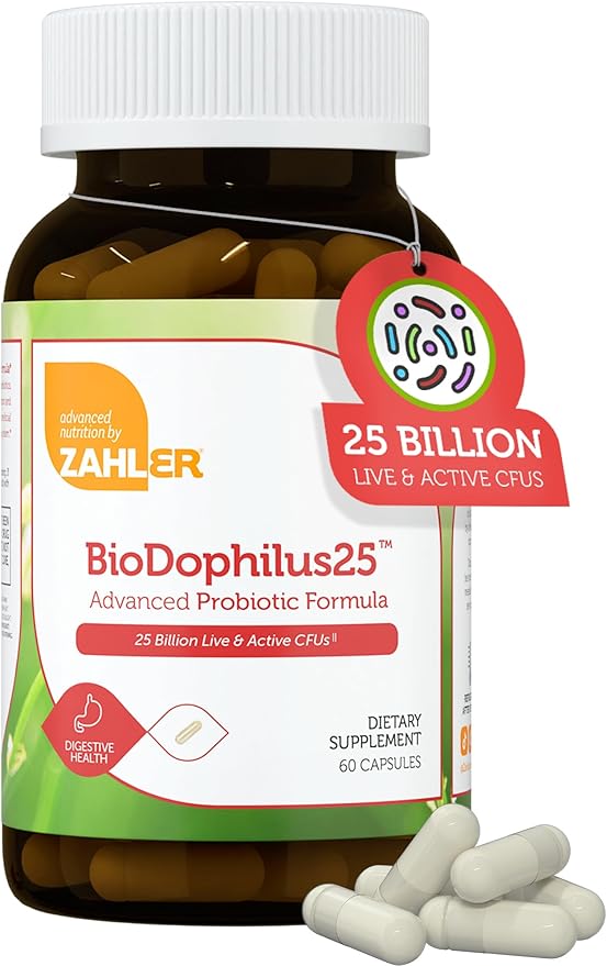 Zahler BioDophilus25, 25 Billion CFU Probiotic + Prebiotic - 11 Strains Daily Probiotic Supplement - Kosher Probiotics for Women for Digestive Health, Probiotics for Men for Gut Health (60 Capsules)