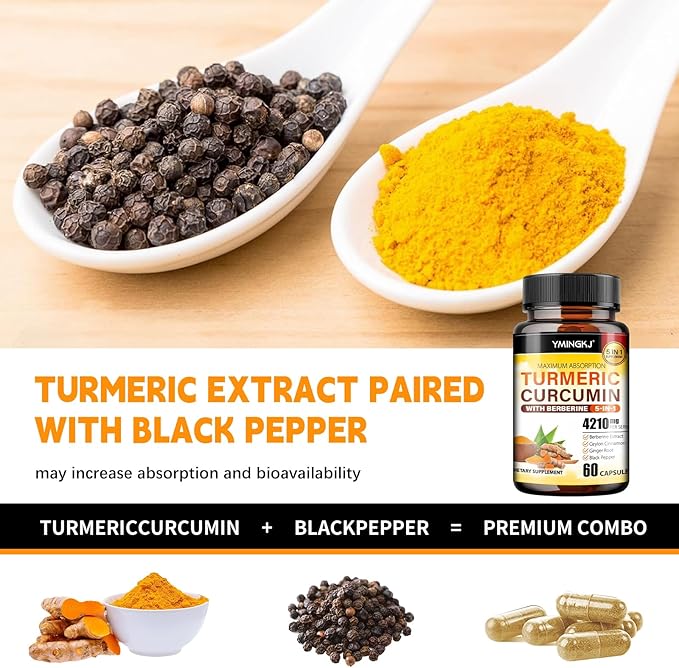 Turmeric Curcumin Supplement with Black Pepper & Bioactive Botanicals, Turmeric,Ginger,Berberine,Ceylon Cinnamon, – Premium Supplement for Daily Wellness Support 60 Capsules 2 Pack