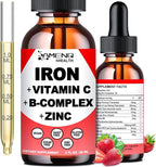 Liquid Iron Supplement w/Vitamin C, A, B-Complex, Vegan Iron Drops High Potency Liquid Vitamin & Iron Supplements for Women, Men & Children -Support Red Blood Cell, Energy, Anemia & Fatigue