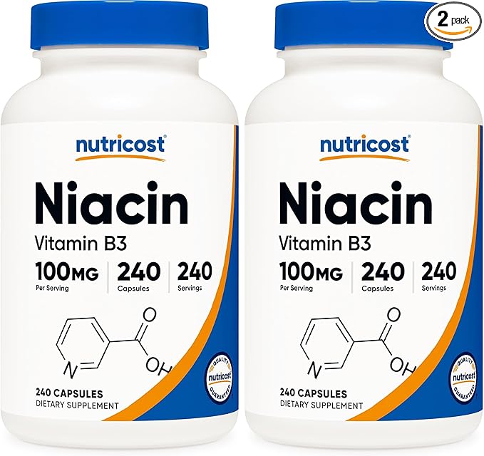 Nutricost Niacin (Vitamin B3) 100mg, 240 Capsules - with Flushing, Non-GMO, Gluten Free (Pack of 2)