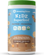 Amazing Grass Kidz Superfood: Vegan Protein & Probiotics for Kids with Beet Root Powder & 1/2 Cup of Leafy Greens, Extreme Chocolate, 15 Servings