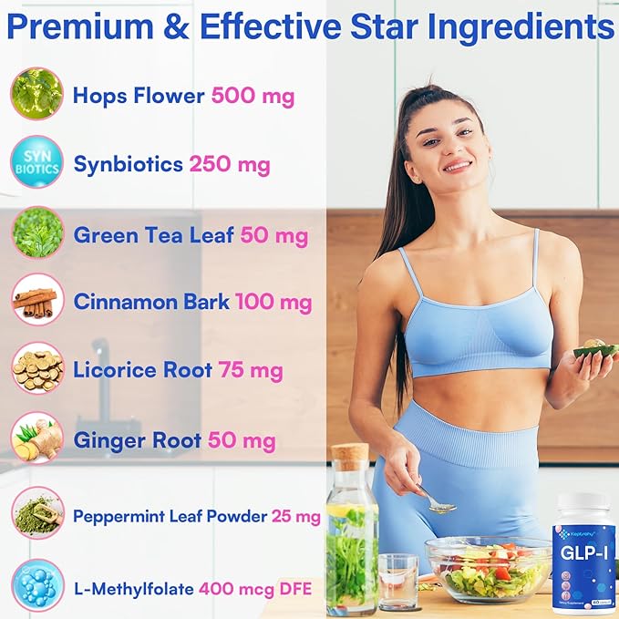 GLP-I Supplement for Women & Men, 16-in-1 GLP-I Probiotic for Daily GLP-I Naturally, 8X Advance Formulate GLP-I with Synbiotics for More GLP-I, 120 Capsules