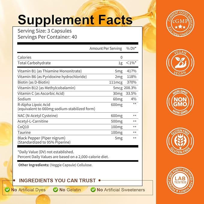 Totaria (2 Packs) R Alpha Lipoic Acid 600mg - Stabilized ALA Supplement for Neuropathy Support Capsules, Nerve Health, Nervous System and Antioxidant, Non-GMO, Gluten Free, Vegan Safe 120 Counts