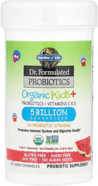 Garden of Life Dr. Formulated Probiotics Organic Kids+ plus Vitamin C & D - Watermelon - Gluten, Dairy & Soy Free Immune & Digestive Health Supplement, No Added Sugar, 30 Chewables (Shelf Stable)