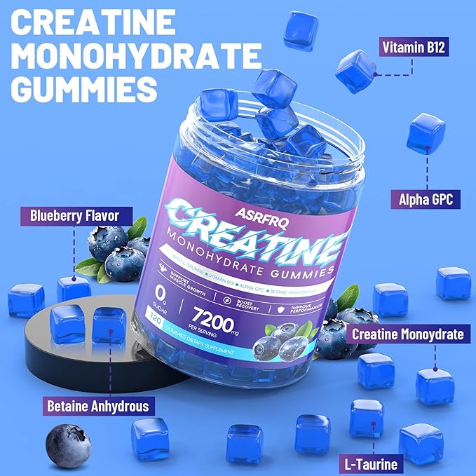 Creatine Monohydrate Gummies for Men & Women – 7200mg High Potency Strength, Muscle Growth & Energy Support Chews – Vegan, Sugar-Free, Non-GMO Workout Supplement for Gym Performance, Recovery