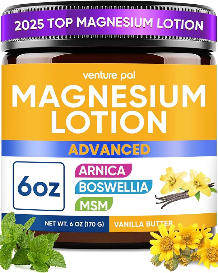 Magnesium Lotion with Arnica, MSM & Boswellia – Cooling Magnesium Cream – Lightweight Moisturizing Lotion for Legs & Feet – Safe for Kids – 6 fl oz