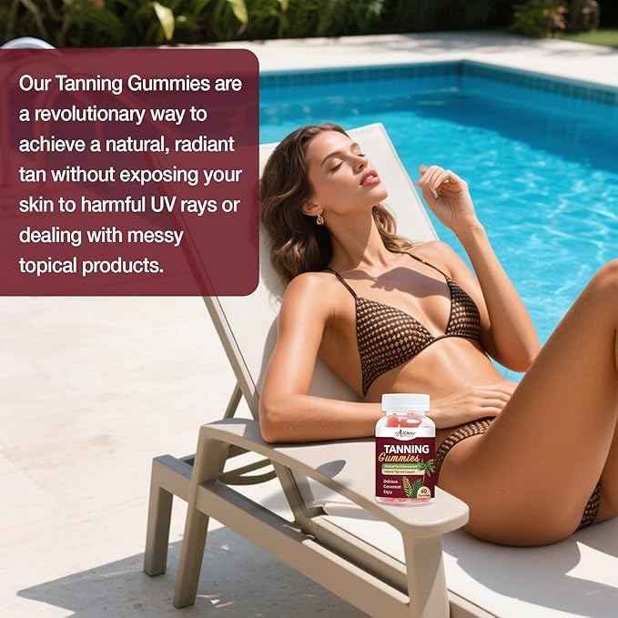 60 Count Bronze Bites Tanning Gummies for Women that Work Fast Without Sun, Self Tan Daily Chews Gummy with Beta Carotene Astaxanthin Lycopene zinc (Citrate) Vitamins for Skin Health