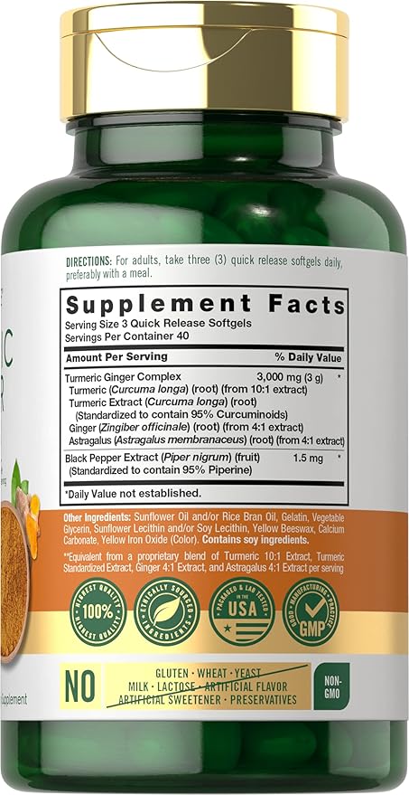 Carlyle Turmeric and Ginger Supplement | 120 Softgel Capsules | Turmeric Curcumin Complex | with Black Pepper Extract | Non-GMO, Gluten Free