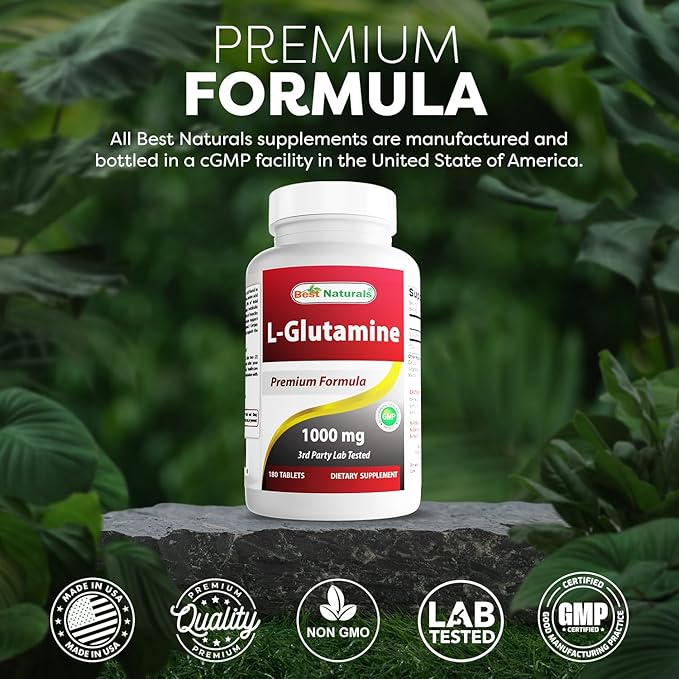 Best Naturals L-Glutamine 1000 mg 180 Tablets (180 Count (Pack of 2))