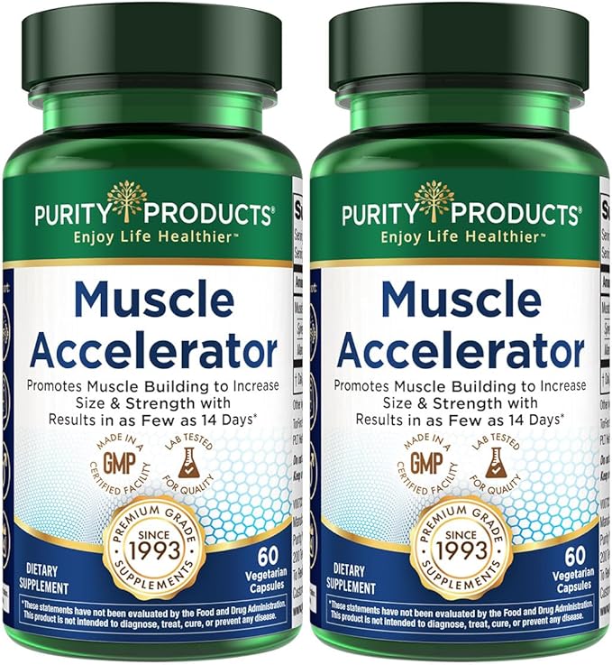 Purity Products Muscle Accelerator 650 mg Patented & Clinically Tested Muscle Accelerator Blend of Ayurvedic Herbal Extracts Promotes Strength, Endurance + Muscle Growth - 60 Veg Caps (2)
