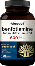 NatureBell Benfotiamine (Fat-Soluble Vitamin B1), Coconut Oil Softgels, 180 Count – 600 mg Per Serving – Non-GMO, cGMP Manufactured