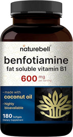NatureBell Benfotiamine (Fat-Soluble Vitamin B1), Coconut Oil Softgels, 180 Count – 600 mg Per Serving – Non-GMO, cGMP Manufactured