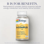 SOLARAY Methyl B Complex 50mg - Vitamin B Complex with Vitamin B12, B6, B1, Folic Acid, Biotin and More - Cellular Energy Supplements, Nerve Function Support - Vegan, 60-Day Guarantee, 60 Servings