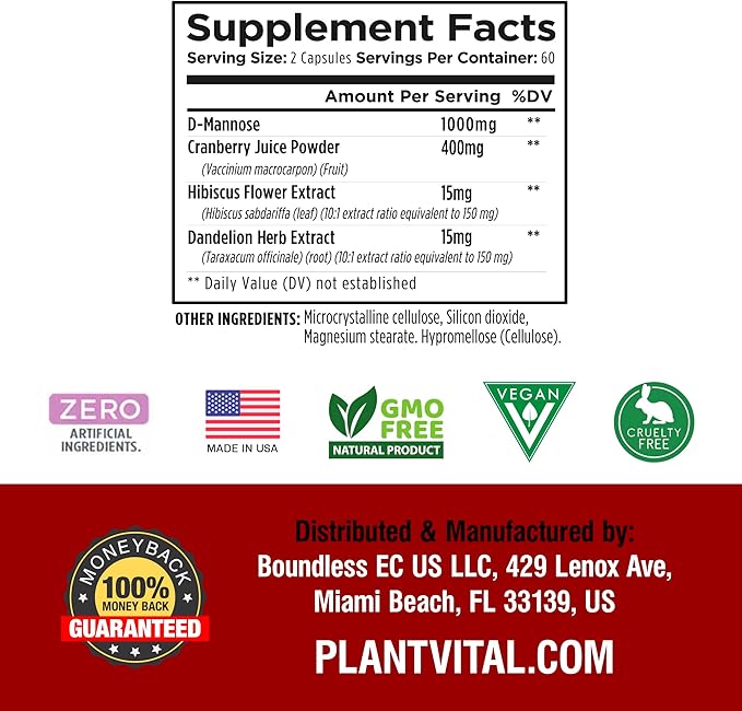Plantvital Bundle Power Duo: Berberine 500mg-120 Capsules for Immunity & Cardio Health and D Mannose with Cranberry 1000mg-120 Capsules for Urinary Tract Support -Vegan, Non-GMO.