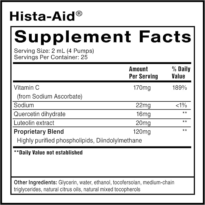 Quicksilver Scientific Nanoemulsified Hista-Aid - Flavonoids to Help Maintain Healthy Histamine Levels - Liposomal Vitamin C, DIM, Luteolin & Quercetin Liquid (50ml)