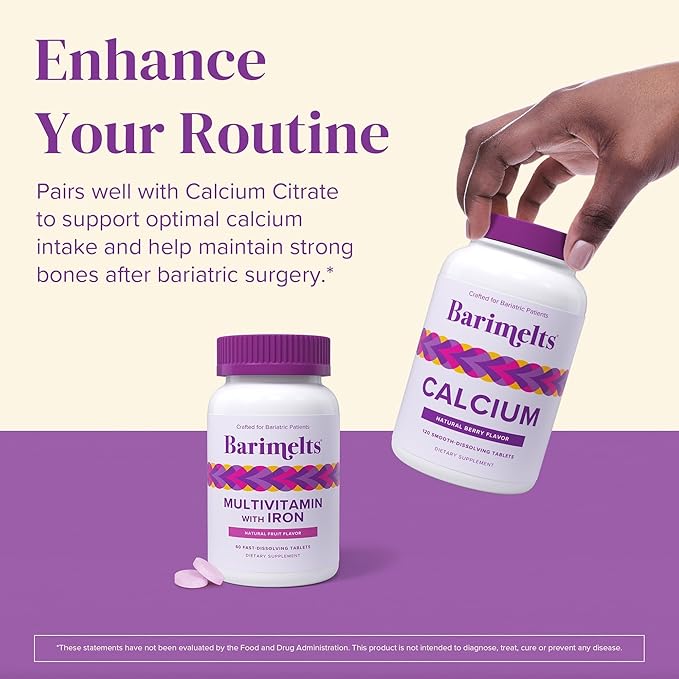 BariMelts Bariatric Multivitamin with Iron, 180 Fast-Dissolving Tablets (3-Month Supply), Sugar-Free Bariatric Vitamins for Women, Natural Fruit Flavor