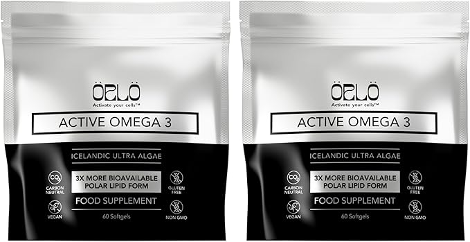 Orlo Vegan Omega 3 Algae Oil 1000mg - Natural Icelandic Nordic Omega-3 EPA & DHA Supplement - Fish Oil & Krill Alternative for Heart & Brain – 120 Easy-to-Swallow Burpless Mini Softgels