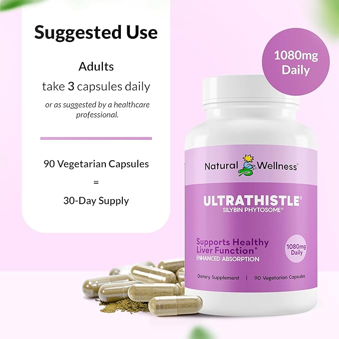 UltraThistle Advanced Milk Thistle Supplement – 1080mg Silybin Phytosome for Superior Absorption – Liver Support, Detox & Enzyme Health – Non-GMO, Gluten Free, Soy Free – 90 Capsules (30-Day Supply)