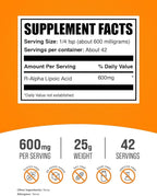 BulkSupplements.com R-Alpha Lipoic Acid Powder - R-ALA Supplement, R Alpha Lipoic Acid 200mg - Antioxidants Supplement, Gluten Free, 200mg per Serving, 25g (0.88 oz) (Pack of 1)