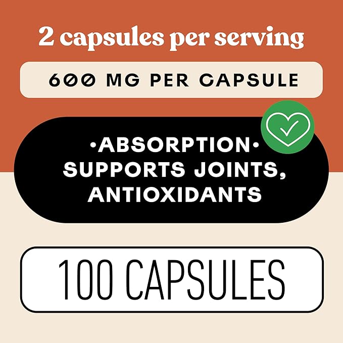 CNP Organic Turmeric with Piperine Capsules 600mg - High Absorption Curcumin with Black Pepper, Plant Based Supplement, Clean Formula No Fillers, 100 Count Glass Bottle, Made in USA, Family Owned