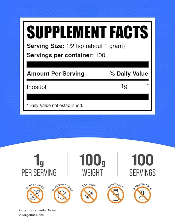 BulkSupplements.com Inositol Powder - Inositol Supplement, Vitamin B8 Supplement - Unflavored & Gluten Free, 1g per Serving, 100g (3.5 oz) (Pack of 1)