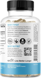 Nutri TTFD Thiamine B1 Supplement - 100mg 180 Servings - Thiamine TTFD Supplement - With 6mg Magnesium - No Toxic Fillers - TTFD Thiamine Tetrahydrofurfuryl Disulfide - Third Party Lab Tested