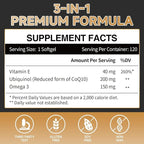Ubiquinol CoQ10-200mg-Softgels with Vitamin E & Omega 3, High Absorption Coenzyme Q10 Support Heart Health & Energy-Production Powerful-Antioxidant, 120 Counts