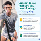 FIRST DAY Men’s Daily Nootropic Brain Supplement Gummies for Focus, Memory & Mental Energy | with Cognizin® Citicoline, Phosphatidylserine & Natural Caffeine | Vegan, Allergen-Free | 30-Day Supply