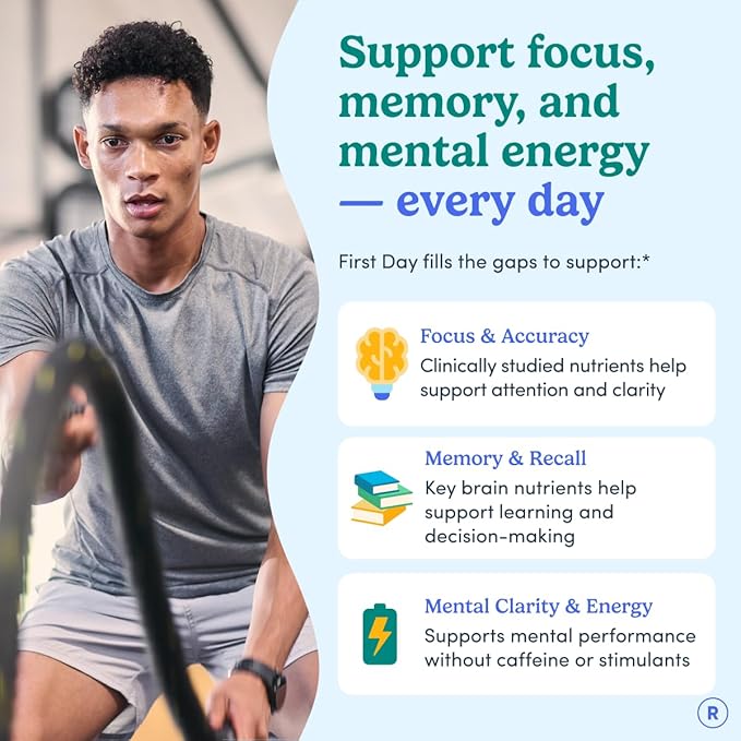 FIRST DAY Men’s Daily Nootropic Brain Supplement Gummies for Focus, Memory & Mental Energy | with Cognizin® Citicoline, Phosphatidylserine & Natural Caffeine | Vegan, Allergen-Free | 30-Day Supply