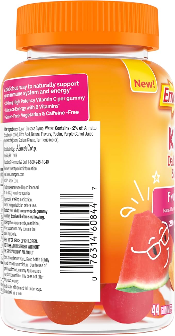 Emergen-C Kidz Daily Immune Support Dietary Supplements,Flavored Gummies with Vitamin C and B Vitamins,Fruit Fiesta Flavored Gummies -,44 Count (Pack of 2)