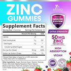 Zinc Gummies - 50mg Zinc Per Serving Immune Skin & Bone Support Health Gummy - Premium Antioxidant Chewable, High Absorption Vegan, Best Supplements Vitamin for Adults, Tasty Berry Flavor, 120 Gummies