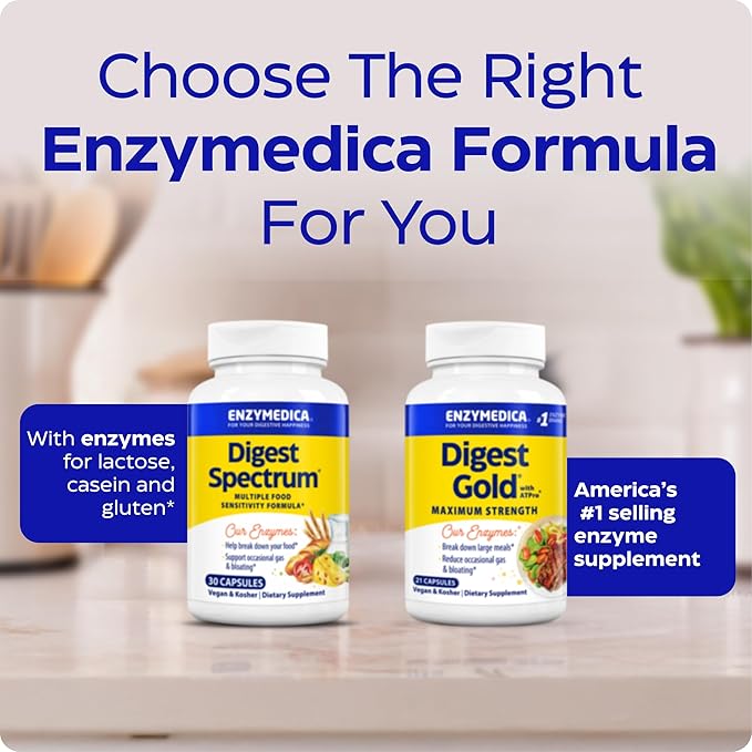 Enzymedica Digest Spectrum, Advanced Digestive Enzymes for Women and Men, Supports Digestion and Multiple Food Intolerances, Fast-Acting Formula for Gas and Bloating Relief, 90 Capsules