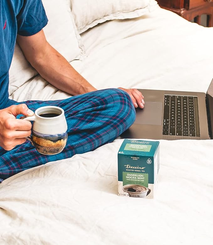 Teeccino Dandelion Root Tea - Mocha Mint - Caffeine Free, Roasted Herbal Tea with Prebiotics, 3x More Herbs than Regular Tea Bags, Gluten Free - 10 Tea Bags (Pack of 4)