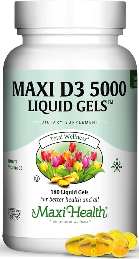 Maxi Health Vitamin D3 5000 IU Softgels - 125 mcg D3 Vitamin 5000 IU - Vitamin D 5000 IU for Healthy Bones & Teeth - Dietary Vitamins Supplements for Immune Support - (180 Count)