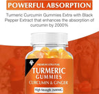Turmeric Curcumin Gummies (3 Pack) - Turmeric Curcumin Supplements with Ginger & Black Pepper Gummies for Immune Muscle Support Healthy Skin - Vegan, Gluten Free, Low Sugar - for Adults