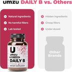 UMZU Daily B, 30 Day Supply – Complete Vitamin B Complex Supplement Blend with B1, B2, B3, B5, B6, B7, B9 & B12 Plus Folic Acid & Biotin – Supports Energy, Focus, Mood, Metabolism & Overall Wellness